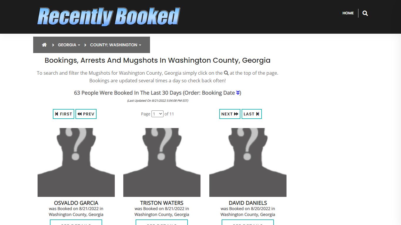 Bookings, Arrests and Mugshots in Washington County, Georgia